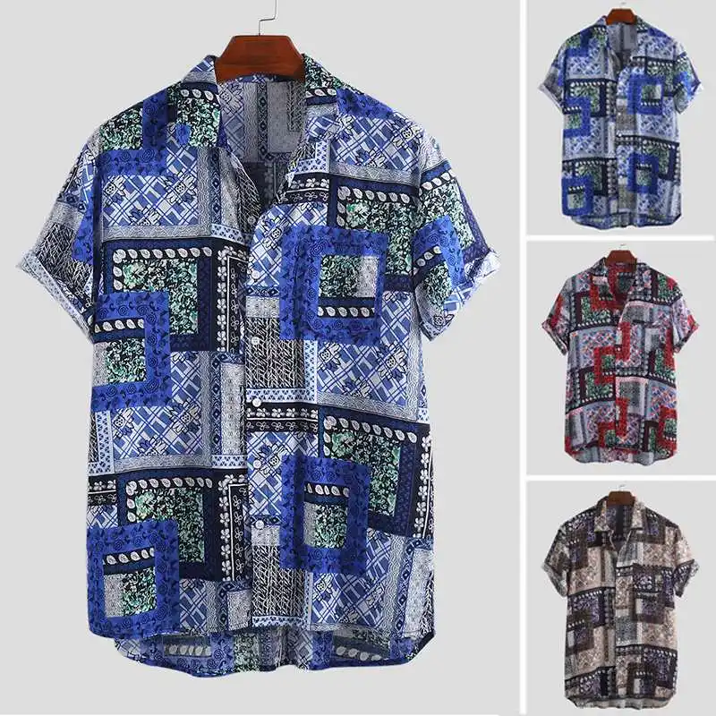 

Summer Print Men Shirt Turn-down Collar Short Sleeve Button Ethnic Style High Quality Hawaiian Shirts Men Streetwear Camisa 2019