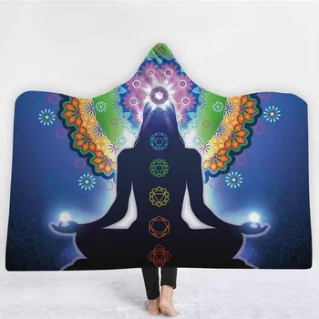 

Purple Mandala Chakra Blanket Winter Warm Thick Elephant Hooded Blankets Yoga Printed Fleece Wrapped Throw Blankets On Sofa Bed