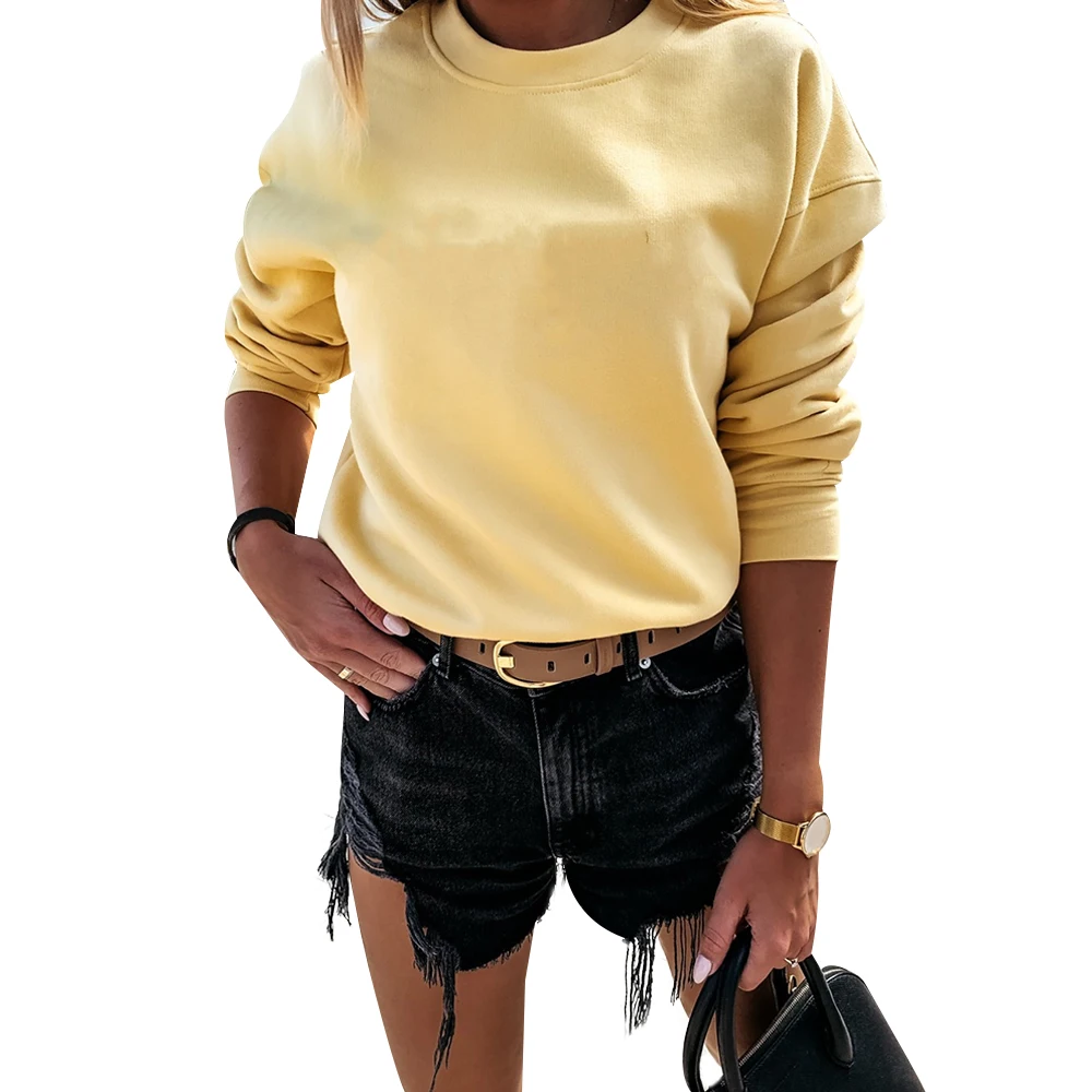 

Solid Colour Round Neck Sweatshirt Women Autumn Winter Pullovers Sweatshirt Female Casual Loose Pullovers Hoodies sudaderas D30