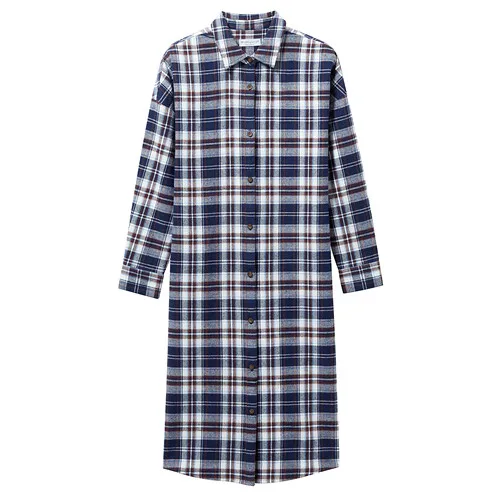 Giordano женское платье фланель хлопковая рубашка платье хлопок с двойным карманом, с закругленным краем, одежда повседневные роковой 13469810 - Цвет: 05Blue