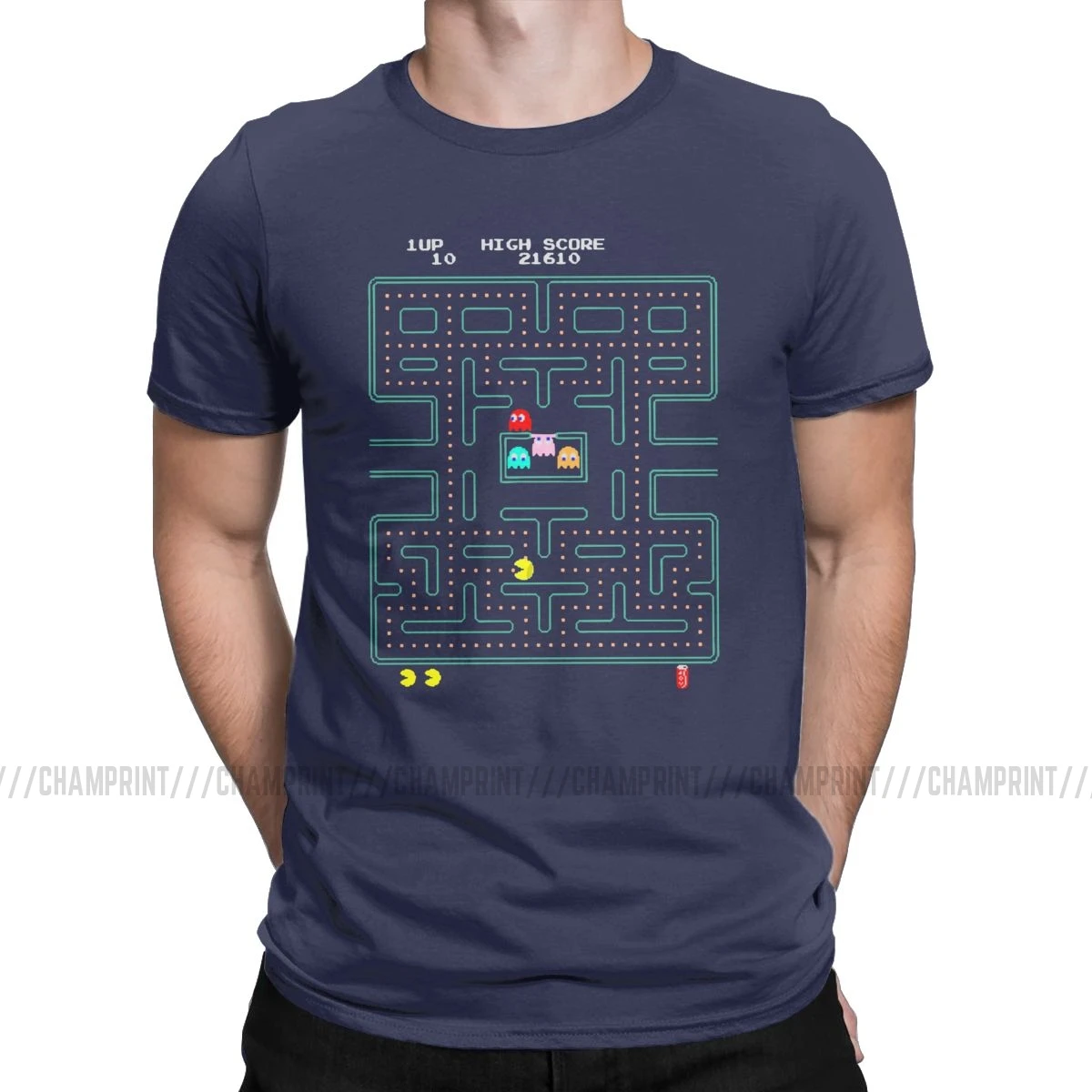 Pac-man футболки мужские хлопок новинка футболки Pacman Pakkuman Ретро 80s аркадные футболки игры короткий рукав одежда 6XL - Цвет: Тёмно-синий
