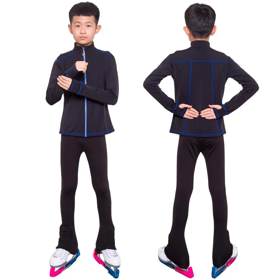 Figure skating suit men's black velvet breathable sweat absorbing four seasons hot drilling skating training pants suit