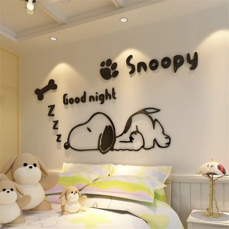 diy Cartoon Dog Mirror 3D Wall Stickers room decoration For Kids rooms Decor living room TV background wall art home decor mural (6)