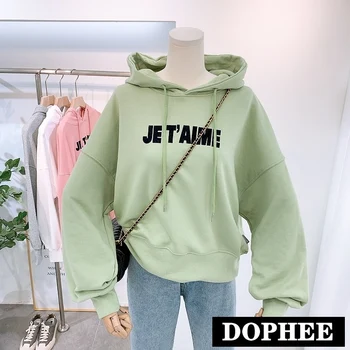 

Sweater Women 2020 Spring and Autumn New Loose Simple Letter Cropped Sweatshirt Terry Hoodie Teenager Hooded Jacket Hoodie