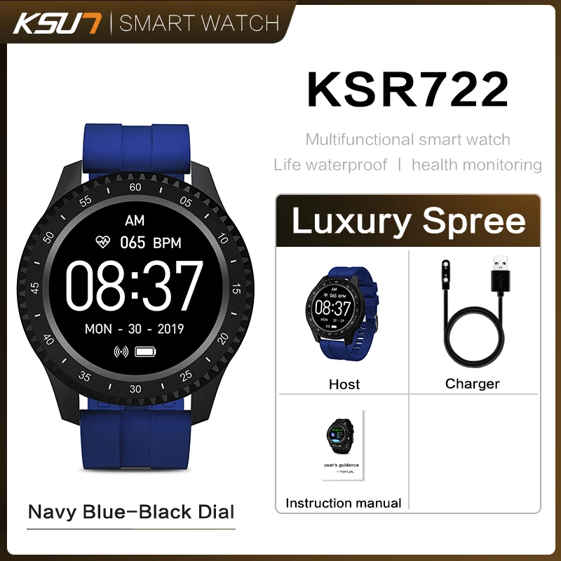 KSR722 Смарт-часы-браслет Для мужчин Для женщин спортивные Фитнес трекер сна Мониторинг давления, кислорода в крови смарт-браслет зарядка через usb - Цвет: KSR722-Dark Blue