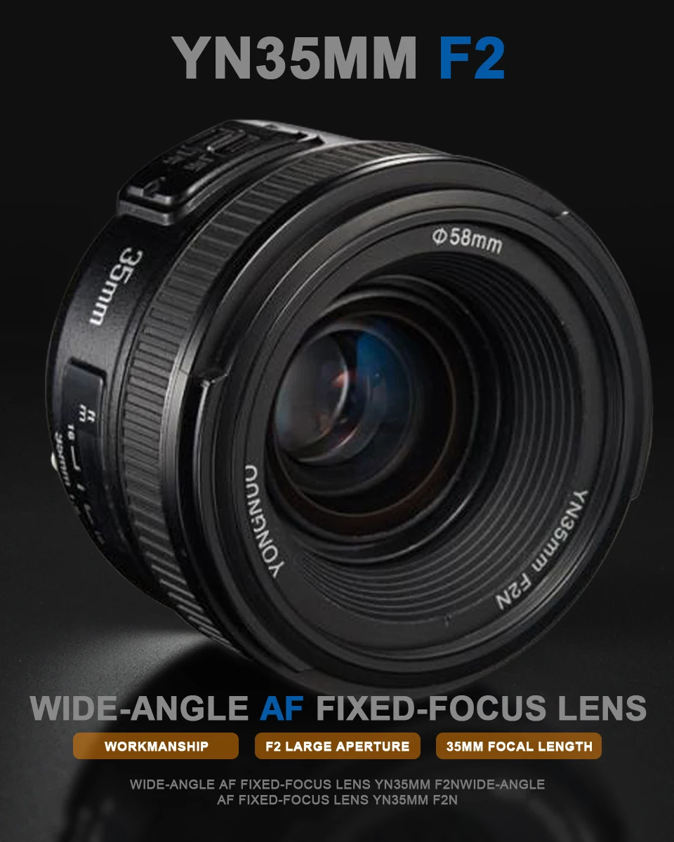 Объектив Yongnuo 35 мм YN35mm F2.0 широкоугольный фиксированный/основной Автофокус Объектив для Canon 600d 60d 5DII 5D 500D 400D 650D 600D 450D