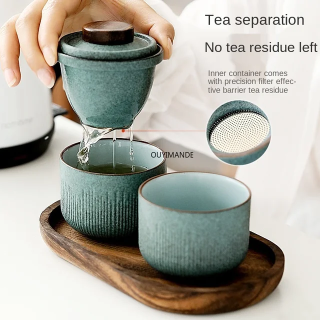 Utazási Kung Fu Tea Szett Kültéri Autó Gyors Csésze Egy Edény Két Vagy Három Mini Hordtáskás Szűrő - Image 2