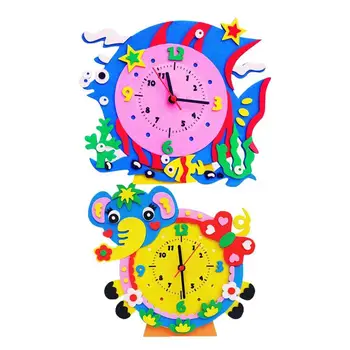 

2pcs Manual DIY Clock Lovely Chic Cute EVA Handmade Digital Art Clock Educational Playthings for Children DIY Craft Toys