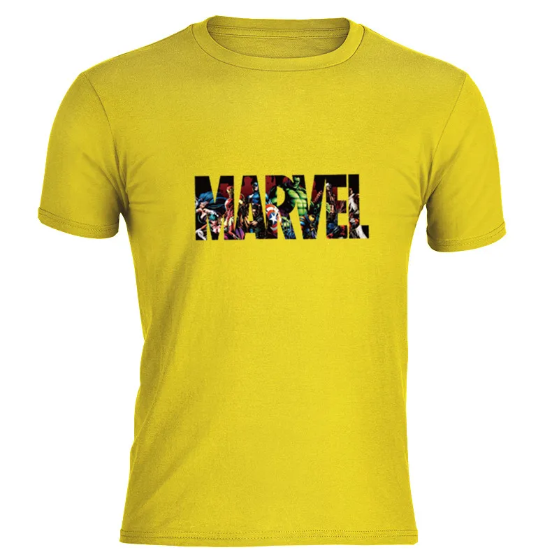 

Tops&Tees O-neck Yellow T Shirt Men Marvel Fashion Avengers Compression Fitness Soft Short Sleeve New Style Men T-Shirt Brand
