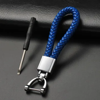 

Outdoor Camping Equipment Hand Woven Leather Car KeyChain 360 Degree Rotating Horseshoe Buckle Jewelry Key Rings Accessoruies