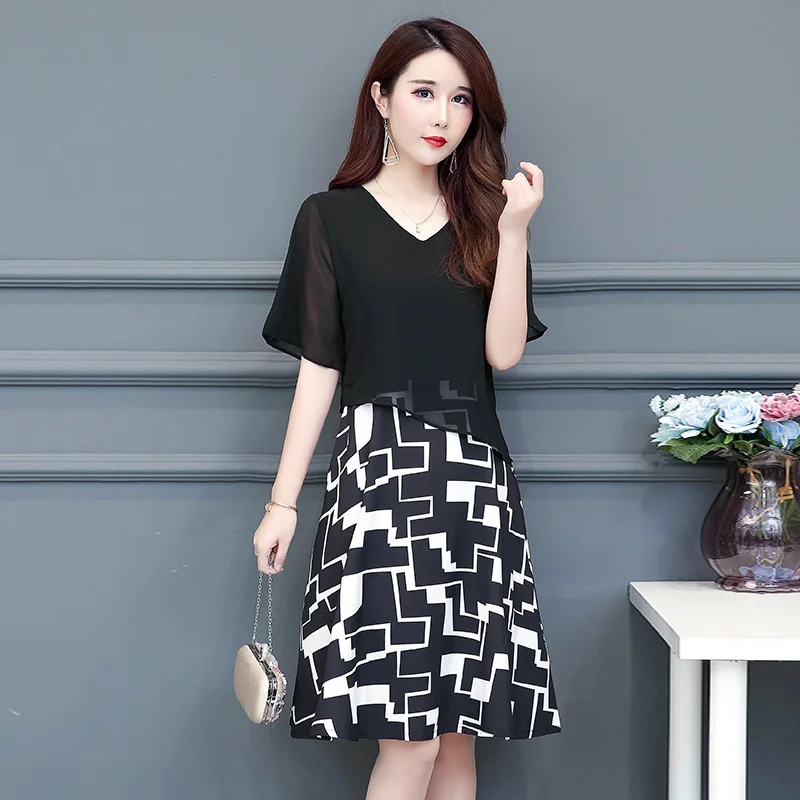 

Large Size Dress Commuting 2019 New Style Summer Slimming Fat Mm Loose-Fit Belly Covering Kuotaitai A- line Skirt Chiffon Dress