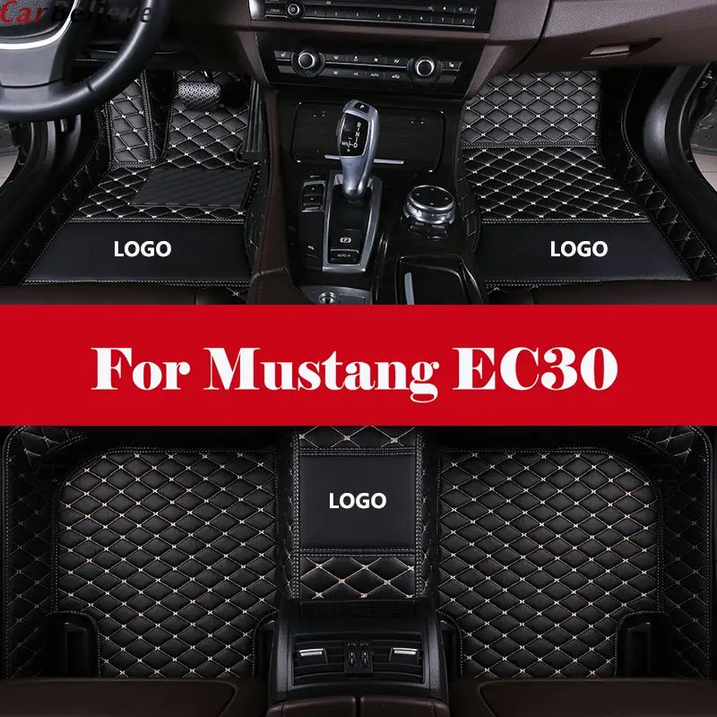 

Car Floor Mats Carpet Leather Floorliner Water&Dust-Proof Protector Floor Mats Waterproof Mat+LOGO For Mustang EC30
