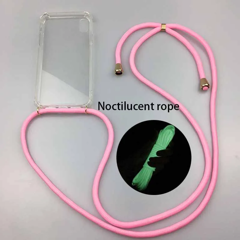 

luminous Protective Phone Case FOR IPHONE 11 Pro XR XS MAX X 6 7 Plus 8 Plus 5 5S SE Crossbody Necklace Cord Case with Rope