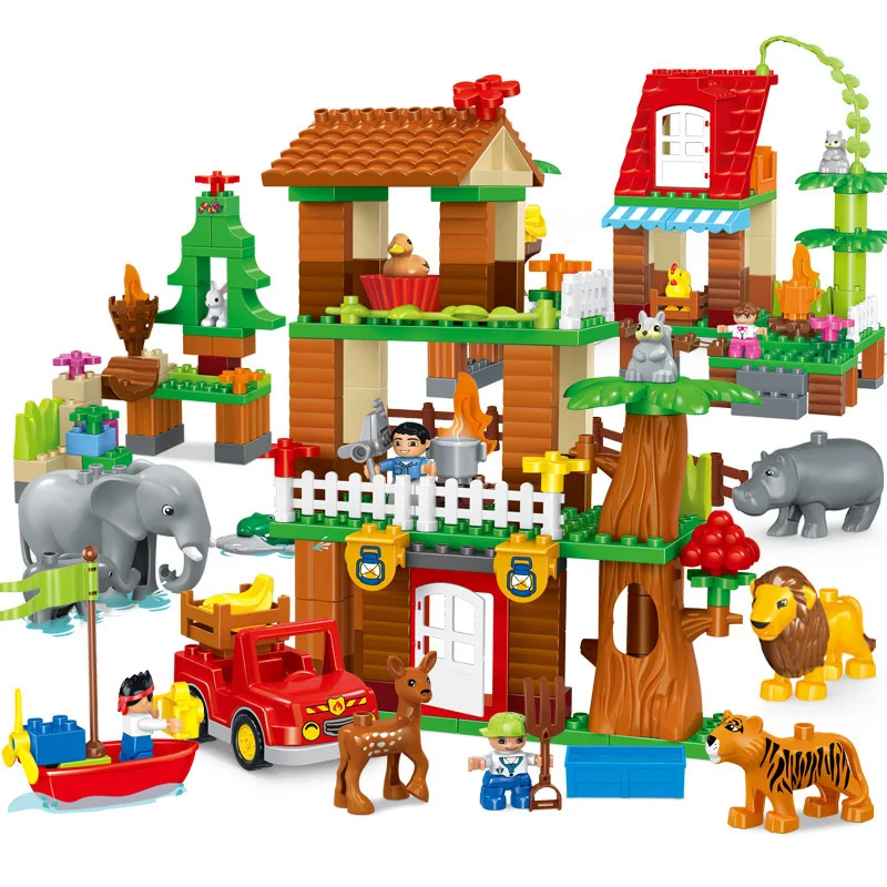 

Large Size Jungle Adventure Building Blocks Monkey Animal Bricks Compatible Duplo Enlightened Baby Christmas Gift Kids Toys