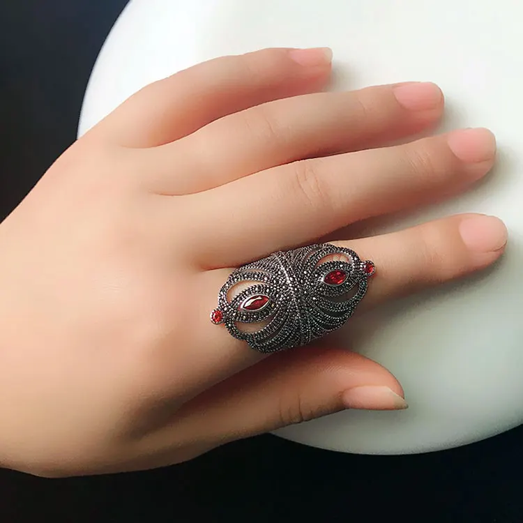 FNJ 925 Серебряное кольцо марказит заявление Красный Циркон S925 стерлингового серебра кольца для женщин ювелирные изделия регулируемый размер