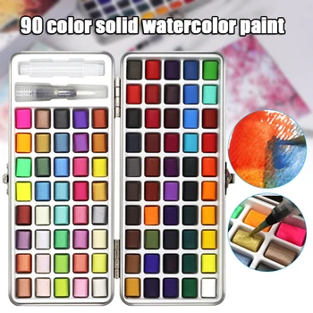 

90 Colors Solid Watercolor Pigment Set with Storage box and 1Pcs Water Brush Pen @M23