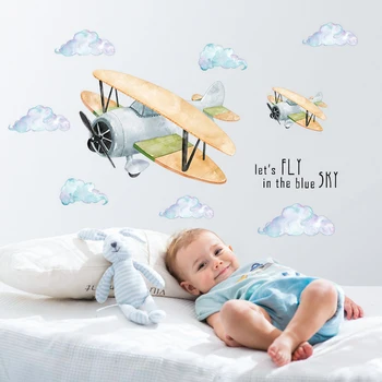 Children S Room Cartoon Airplane Stickers Bedroom Decor Home Decor Wall Poster Self Adhesive Wall Sticker Room Decoration Leather Bag