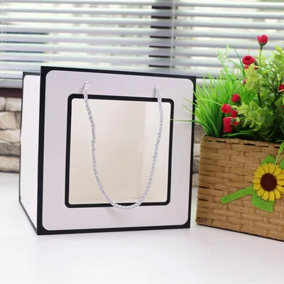 

10Pcs Visiable Paper Gift Bag With Clear Window For Gift Toy Cloth Accessories Packing Ins Creative Bags 18x18x18cm