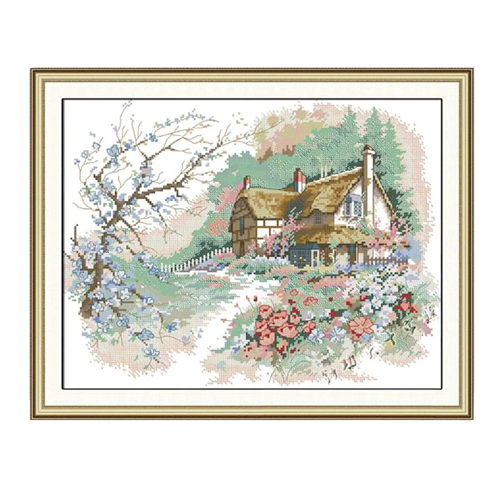 Country Landscape Stamped Counted Cross Stitch Kit for Beginners Painting Kit Dimensions Needlecrafts Needlepoint Embroidery Kit
