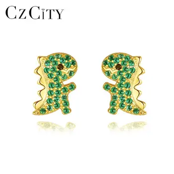 

CZCITY Cute Stud Earrings for Women Little Dinosaur 925 Sterling Silver Fine Brincos 3A CZ Jewelry Dating Christmas Gifts SE543