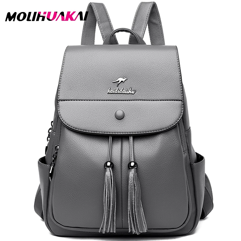 

MOLIHUAKAI New Fashion Tassel Women Backpack Soft Sheepskin Desigener Luxury Brand Backpack large Capacity Travelling Backpacks