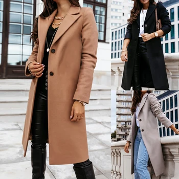 

Winter Beige Elegant Wool Coat Women Korean Fashion Black Long Coats Basic Minimalist Woolen Overcoat Warmness Oversize Outwear
