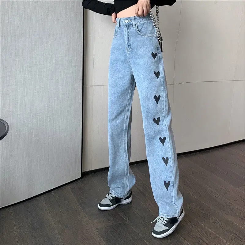 

2020 New Blue Jeans Women High Waist Denim Jeans Straight Jeans Vintage Wide Leg Washed Boyfriend Streetwear Female Long Pants