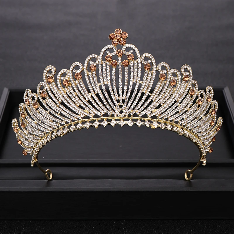 

AiliBride New Rhinestone Crystal Gold Bridal Crown Queen tiara for Wedding Diadem Beauty pageant Head Jewelry Hair Accessories