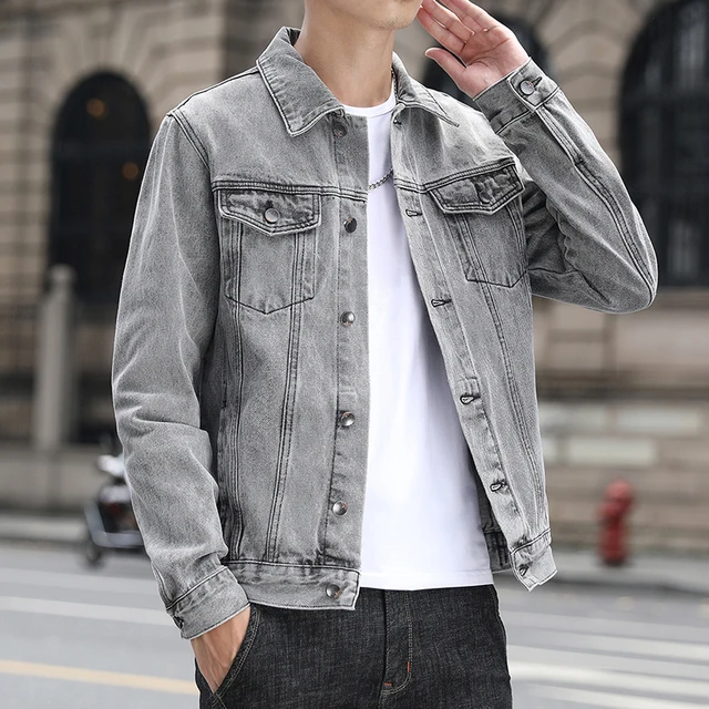 2022 New Autumn Brand Fashion Casual Denim Jacket Trendy Streetwear Vintage Gray Coat Cowboy Male Plus Size M-5XL 3