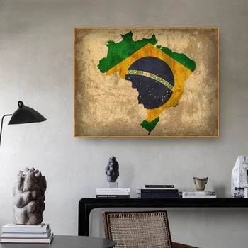 

Country Flag Maps Poster Country Flag Map of Brazil Canvas Print Home Decor Wall Art Decor No Frame
