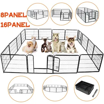 

8/16 Pcs Panel Foldable Pet Playpen Crate Iron Fence Puppy Kennel House Exercise Training Puppy Kitte Space Dog Gate Supplies