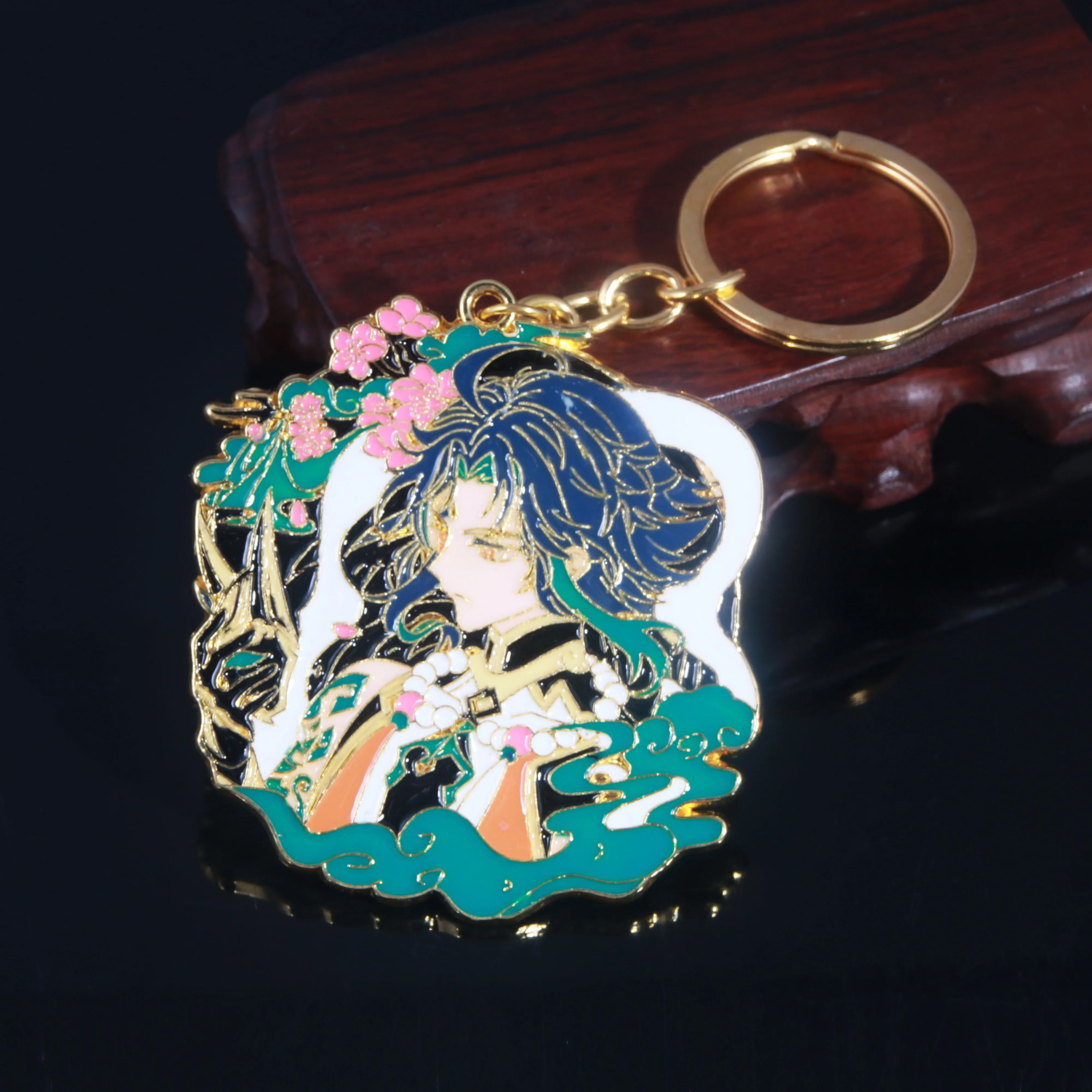 Hot Game Keychain Genshin Impact Cartoon Kaedehara Kazuha Zhongli HuTao Metal Enamel Badge Keychain for Backpack Decoration