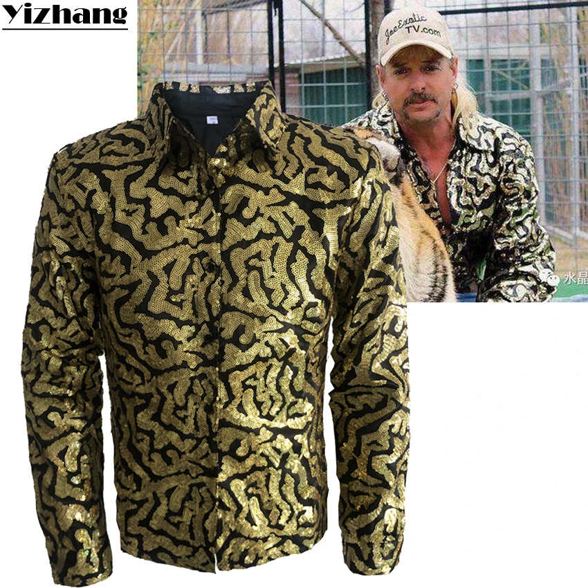 Yizhang 2020 Tiger King Joe Exotic Bling Sequins Shirt Costume Carole Baskin Print Top Blouse Cosplay | Тематическая одежда и