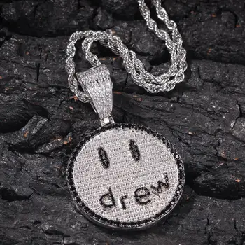 

New Hip Hop Jewelry Drew Smiling Face Pendant Necklace For Men Women Micro Pave Colorful Zircon Lovers Necklace Hip Hop Pendant