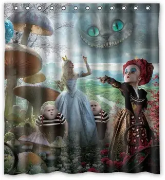 

New shower curtain Alice in Wonderland Bathroom shower curtain durable fabric accessories creative with 12 hooks 180X180CM