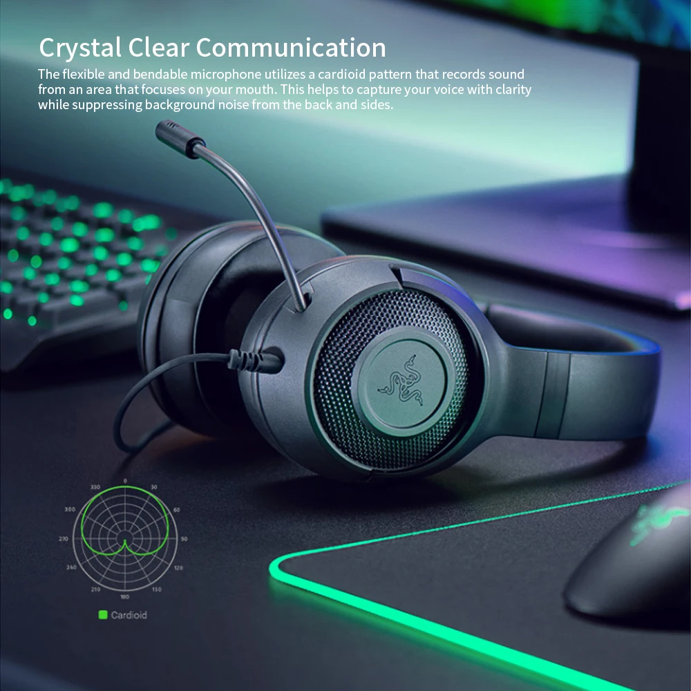 Razer Kraken X сверхлегкие наушники с шумом, Накладные наушники, проводная игровая гарнитура, аналог 3,5 мм разъем 7,1, объемный звук с микрофоном, Xbox, PS4