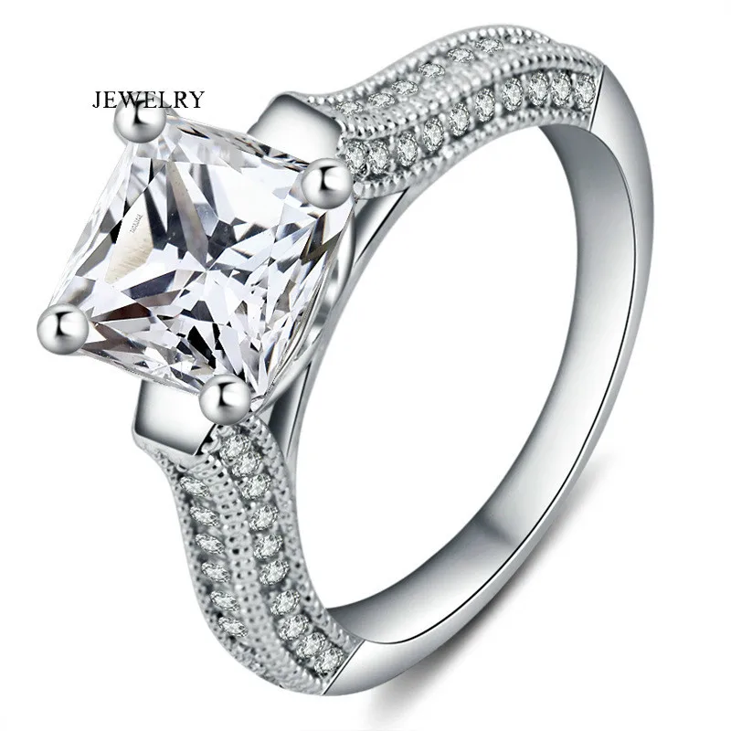 

AAA Senior Zircon Square Shape Elegant 1CT Solid White Gold Quality Make Princess Ring Women Engagement Romantic