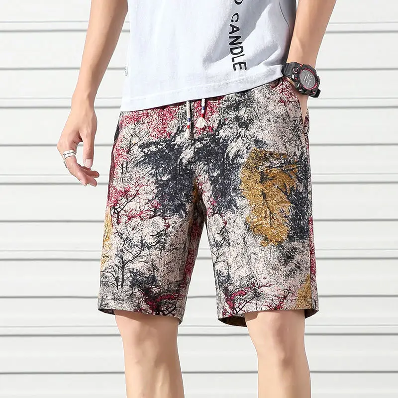 

Summer Cotton Camo Shorts Men's Fashion Printing Casual Drawstring Shorts Men Streetwear Loose Beach Pants Mens Large Size M-8XL