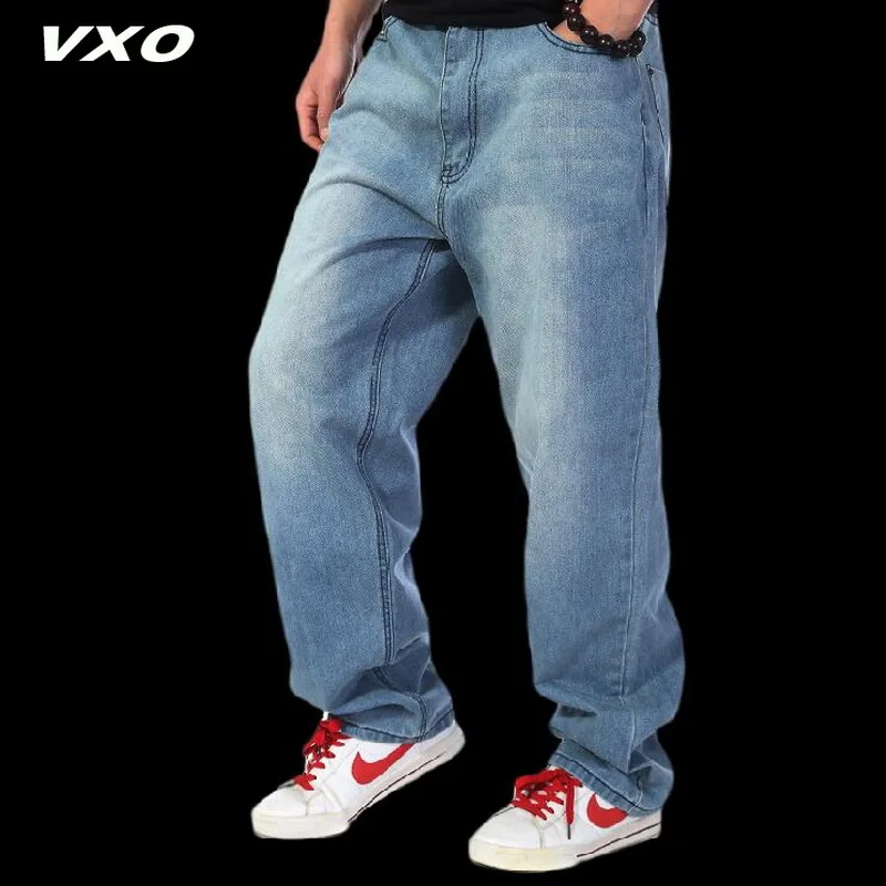 VXO мужские s мужские джинсы деним джинсы мужские s Брюки повседневные по щиколотку прямые свободные шаровары ковбойские мужские джинсы