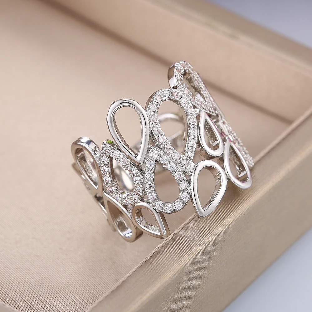 Wedding Rings Womens Ring Cubic Zircon Ring Finger Rings Jewelry Rings Ring Jewelry Huitan Hollow Out Water Drop Shape Women Wedding Rings Dazzling Crystal Cubic Zircon Anniversary Gift Fashion Jewelry
