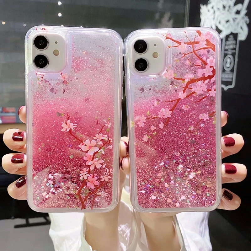 iphone 11 Pro Max clear case Glitter Dynamic Liquid Quicksand Flower Phone Case For iPhone 12Pro 11 Pro Max XR X XS Max 7 8 Plus 11Pro Silicone Hard PC Cover iphone 11 Pro Max  lifeproof case