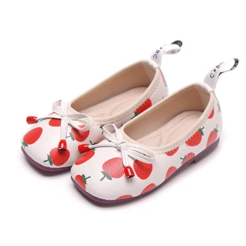 

Girls Leather Shoes Princess Autumn Cute Bowtie Fruit Strawberry Print Flat Sneakers Children Girls Baby Dancing Shoes SGF032