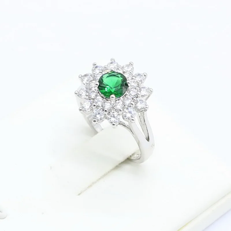 925 серебряные ювелирные наборы для женщин цветок зеленый белый камни ожерелье серьги-гвоздики с подвеской кольца Подарочная коробка
