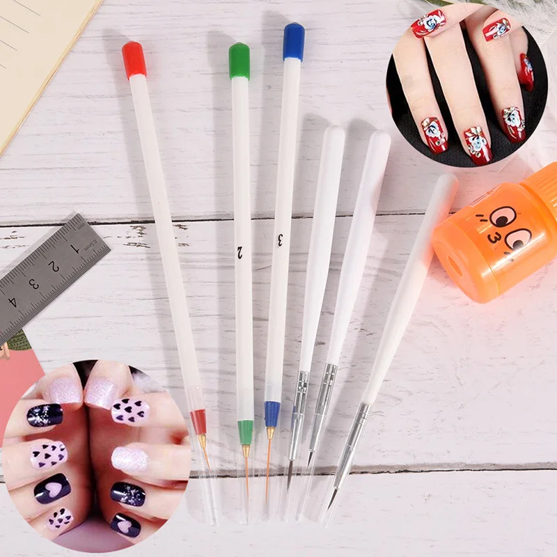 6pcs/set Liner Nail Brush Nail Art Liner Painting Pen 3D Tips DIY UV Gel Brushes Drawing Kit Flower Line Grid French Design Tool