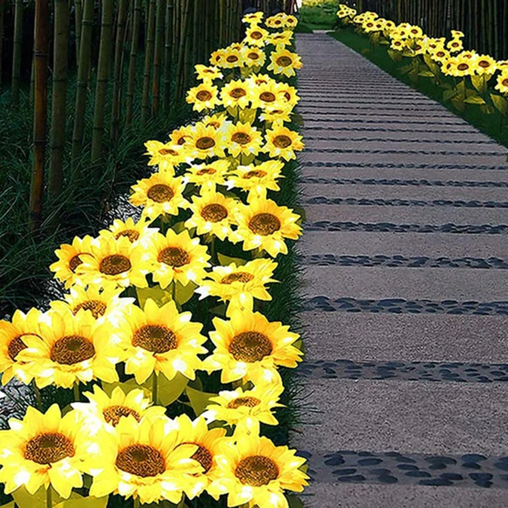 太陽光発電の屋外ledランプ,ヒマワリの花の形,防水,装飾的な雰囲気,庭や芝生に最適,10ユニット|LED Lawn Lamps| -  AliExpress