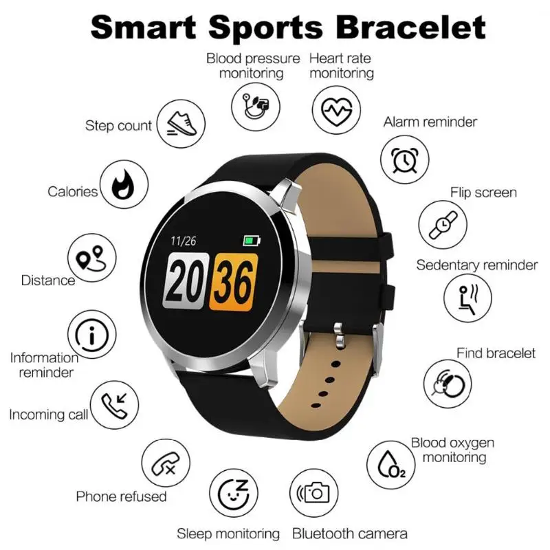 ALLOYSEED Q8 1,0 "OLED цветной экран Смарт-часы браслет пульсометр Монитор артериального давления спортивные умные часы наручный умный Браслет