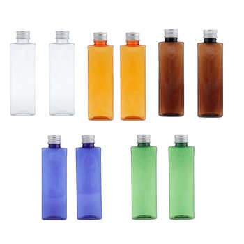 

2 Pieces 8oz Square PET Plastic Shampoo Conditioner Bottles with Aluminum Cap Cosmetics Cream Lotion Containers