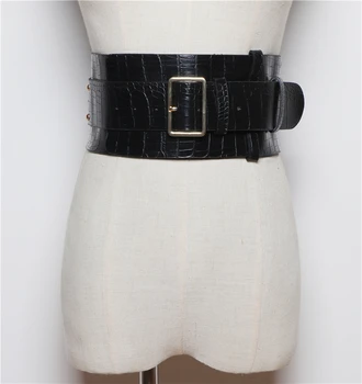 

Vintage CROCO PU Wide Slim Corset Belt Women Autumn Brand Leather Buckle PIn Waist Belt Winter Coat Sweater Belt Decoration New