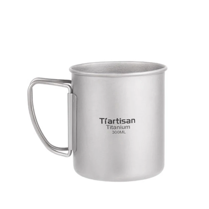 

1pcs Titanium Water Cups 300ml Drinking Mugs with Foldable Handle Lightweight 58g Outdoor Camping Travel Cooking Tools Ta8363
