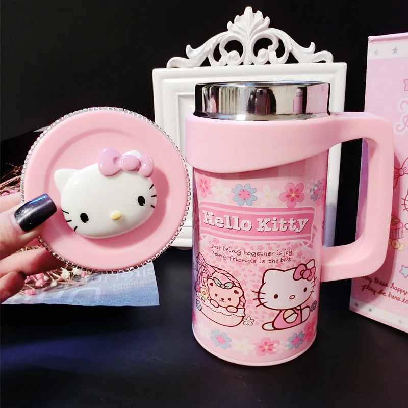 

Hello kItty Cartoon stainless steel vacuum portable students children creative diamond inlaid water drill insulated Mug bottle
